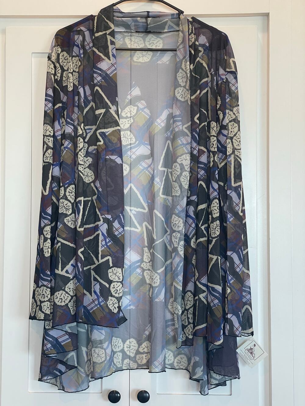 Kozan NWT Cottage Mulino Wrap or Kimono duster , sheer purple geo and floral 3X
